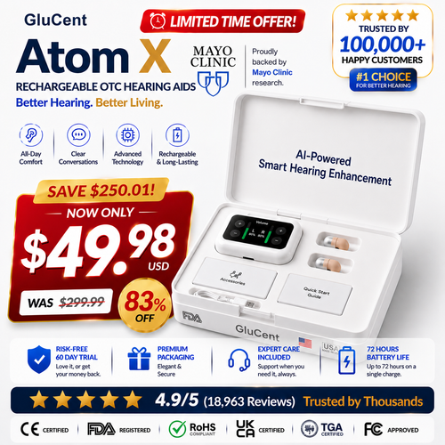 🔥 Today Only! GluCent™ Atom X Smart Hearing Aids — Hear Clearly, Feel Confident Again 💖(Mayo Clinic Recommended)